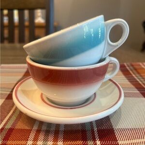 2 Vintage Mayer China Coffee/ Tea Mugs with 1 Unknown Brand Saucer